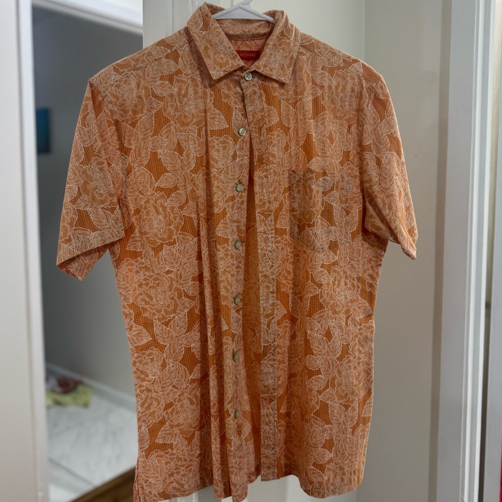 Tori Richard Orange Floral Short-Sleeve Button-Down Shirt